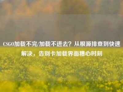 CSGO加载不完/加载不进去？从根源排查到快速解决，告别卡加载界面糟心时刻