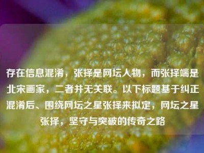 存在信息混淆，张择是网坛人物，而张择端是北宋画家，二者并无关联。以下标题基于纠正混淆后、围绕网坛之星张择来拟定，网坛之星张择，坚守与突破的传奇之路