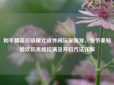 和平精英拉链模式成休闲玩家新宠，快节奏贴脸攻防爽感拉满及开启方法详解