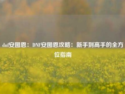 dnf安图恩：DNF安图恩攻略：新手到高手的全方位指南