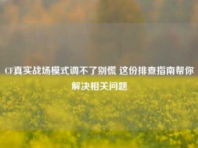 CF真实战场模式调不了别慌 这份排查指南帮你解决相关问题