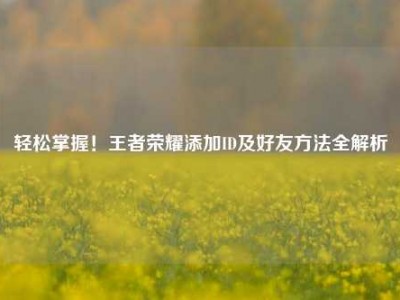 轻松掌握！王者荣耀添加ID及好友方法全解析