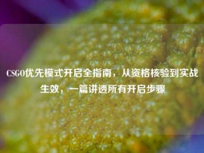 CSGO优先模式开启全指南，从资格核验到实战生效，一篇讲透所有开启步骤