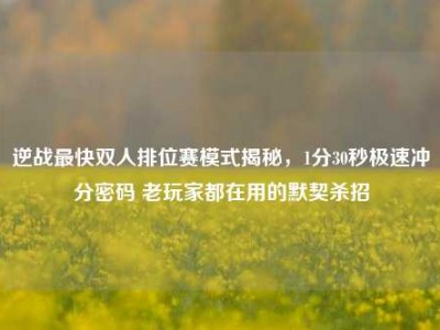 逆战最快双人排位赛模式揭秘，1分30秒极速冲分密码 老玩家都在用的默契杀招
