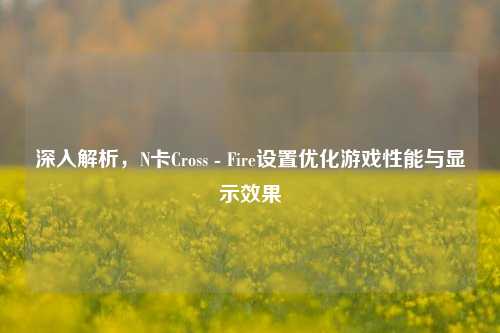 深入解析，N卡Cross - Fire设置优化游戏性能与显示效果