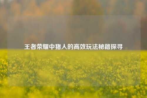 王者荣耀中猪人的高效玩法秘籍探寻