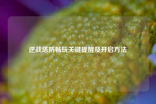 逆战塔防畅玩关键提醒及开启方法