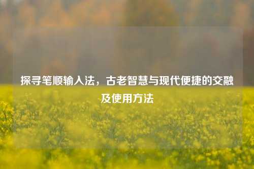 探寻笔顺输入法,古老智慧与现代便捷的交融及使用方法