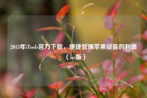2013年iTools官方下载,便捷管理苹果设备的利器(ios版)