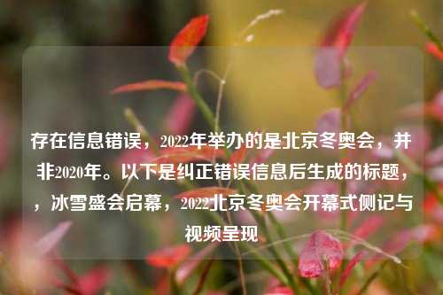 存在信息错误,2022年举办的是北京冬奥会,并非2020年。以下是纠正错误信息后生成的标题,,冰雪盛会启幕,2022北京冬奥会开幕式侧记与视频呈现
