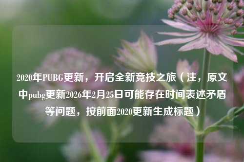 2020年PUBG更新,开启全新竞技之旅(注,原文中pubg更新2026年2月25日可能存在时间表述矛盾等问题,按前面2020更新生成标题)