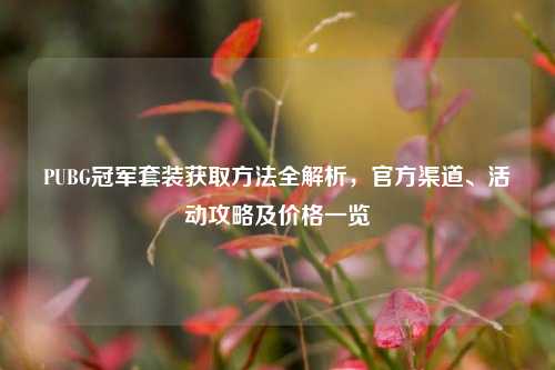 PUBG冠军套装获取方法全解析，官方渠道、活动攻略及价格一览