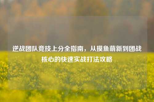 逆战团队竞技上分全指南，从摸鱼萌新到团战核心的快速实战打法攻略