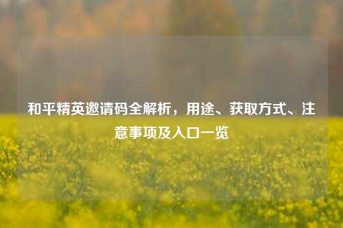 和平精英邀请码全解析，用途、获取方式、注意事项及入口一览