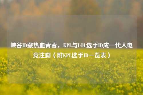 峡谷ID藏热血青春，KPL与LOL选手ID成一代人电竞注脚（附KPL选手ID一览表）