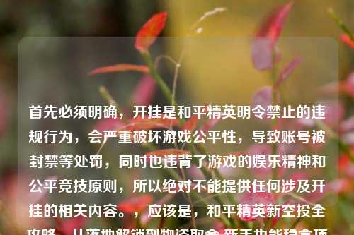 首先必须明确,开挂是和平精英明令禁止的违规行为,会严重破坏游戏公平性,导致账号被封禁等处罚,同时也违背了游戏的娱乐精神和公平竞技原则,所以绝对不能提供任何涉及开挂的相关内容。,应该是,和平精英新空投全攻略,从落地解锁到物资取舍 新手也能稳拿顶级装备