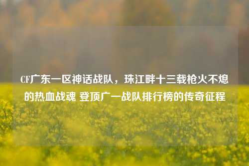CF广东一区神话战队,珠江畔十三载枪火不熄的热血战魂 登顶广一战队排行榜的传奇征程