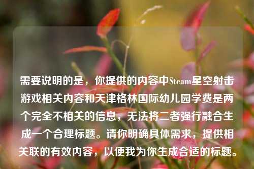 需要说明的是，你提供的内容中Steam星空射击游戏相关内容和天津格林国际幼儿园学费是两个完全不相关的信息，无法将二者强行融合生成一个合理标题。请你明确具体需求，提供相关联的有效内容，以便我为你生成合适的标题。