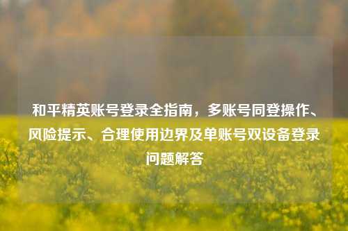 和平精英账号登录全指南,多账号同登操作、风险提示、合理使用边界及单账号双设备登录问题解答
