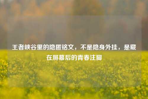 王者峡谷里的隐匿铭文,不是隐身外挂,是藏在屏幕后的青春注脚