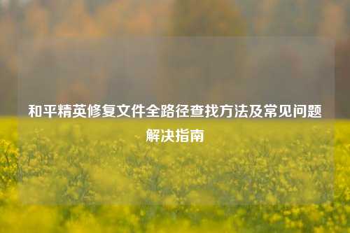 和平精英修复文件全路径查找方法及常见问题解决指南