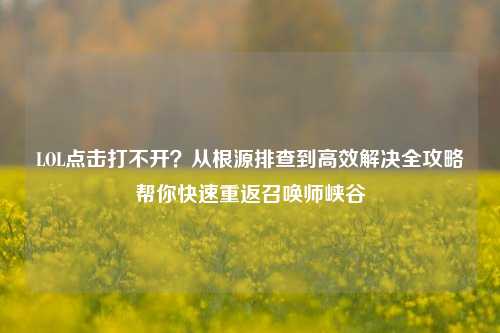 LOL点击打不开?从根源排查到高效解决全攻略帮你快速重返召唤师峡谷