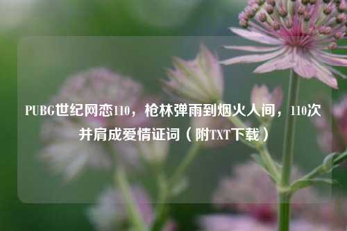 PUBG世纪网恋110，枪林弹雨到烟火人间，110次并肩成爱情证词（附TXT下载）