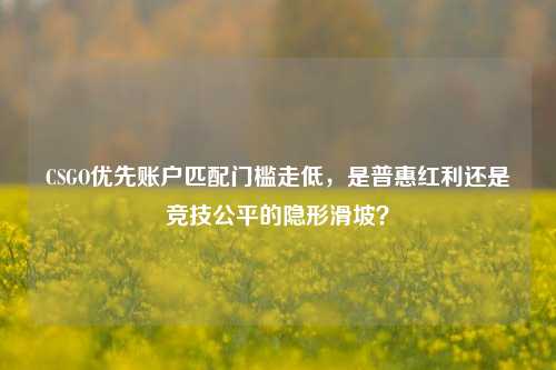 CSGO优先账户匹配门槛走低，是普惠红利还是竞技公平的隐形滑坡？