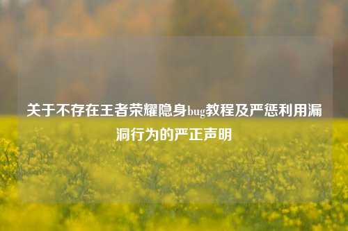 关于不存在王者荣耀隐身bug教程及严惩利用漏洞行为的严正声明