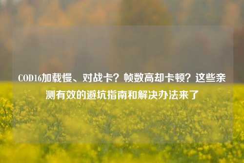 COD16加载慢、对战卡？帧数高却卡顿？这些亲测有效的避坑指南和解决办法来了