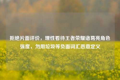 拒绝片面评价，理性看待王者荣耀诸葛亮角色强度，勿用垃圾等负面词汇恶意定义
