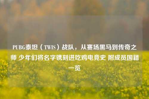 PUBG泰坦(TWIS)战队,从赛场黑马到传奇之师 少年们将名字镌刻进吃鸡电竞史 附成员国籍一览