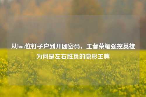 从ban位钉子户到开团密码,王者荣耀强控英雄为何是左右胜负的隐形王牌
