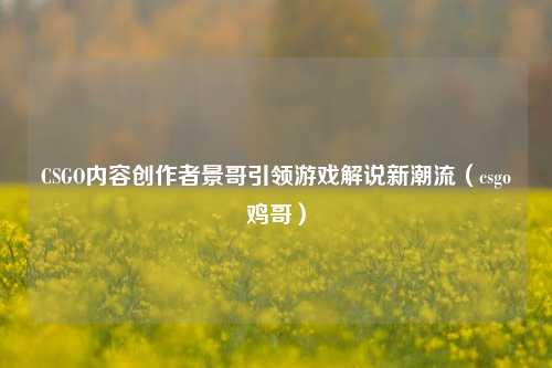 CSGO内容创作者景哥引领游戏解说新潮流（csgo鸡哥）
